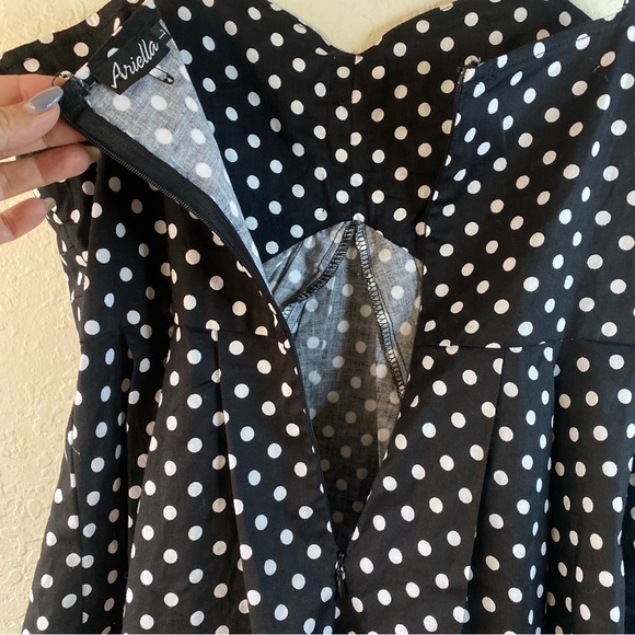 Ariella Rockabilly Pinup Retro Couture Polka Dot Black Cocktail Swing Dress SZ L - Picture 11 of 14